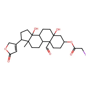 [10-formyl-5,14-dihydroxy-13-methyl-17-(5-oxo-2H-furan-3-yl)-2,3,4,6,7,8,9,11,12,15,16,17-dodecahydro-1H-cyclopenta[a]phenanthren-3-yl] 2-iodoacetate structure