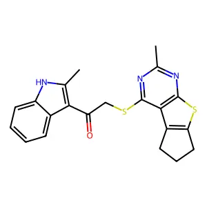 1-(2-methyl-1H-indol-3-yl)-2-({10-methyl-7-thia-9,11-diazatricyclo[6.4.0.0^{2,6}]dodeca-1(12),2(6),8,10-tetraen-12-yl}sulfanyl)ethan-1-one structure
