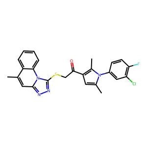 1-[1-(3-chloro-4-fluorophenyl)-2,5-dimethylpyrrol-3-yl]-2-[(5-methyl-[1,2,4]triazolo[4,3-a]quinolin-1-yl)sulfanyl]ethanone structure