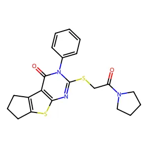 10-(2-Oxo-2-pyrrolidin-1-ylethyl)sulfanyl-11-phenyl-7-thia-9,11-diazatricyclo[6.4.0.02,6]dodeca-1(8),2(6),9-trien-12-one structure