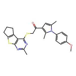 1-[1-(4-methoxyphenyl)-2,5-dimethyl-1H-pyrrol-3-yl]-2-({10-methyl-7-thia-9,11-diazatricyclo[6.4.0.0^{2,6}]dodeca-1(12),2(6),8,10-tetraen-12-yl}sulfanyl)ethan-1-one structure