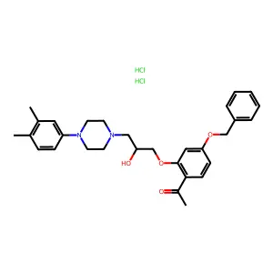 1-[2-[3-[4-(3,4-dimethylphenyl)piperazin-1-yl]-2-hydroxypropoxy]-4-phenylmethoxyphenyl]ethanone;dihydrochloride structure