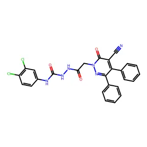1-[[2-(5-cyano-6-oxo-3,4-diphenylpyridazin-1-yl)acetyl]amino]-3-(3,4-dichlorophenyl)urea structure