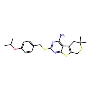 12,12-dimethyl-5-[(4-propan-2-yloxyphenyl)methylsulfanyl]-8,11-dithia-4,6-diazatricyclo[7.4.0.02,7]trideca-1(9),2,4,6-tetraen-3-amine structure