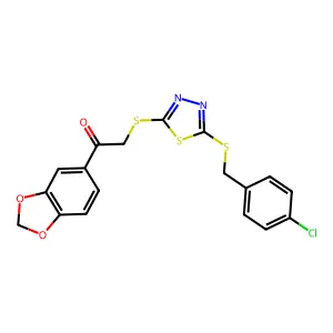 1-(1,3-benzodioxol-5-yl)-2-({5-[(4-chlorobenzyl)sulfanyl]-1,3,4-thiadiazol-2-yl}sulfanyl)ethanone structure