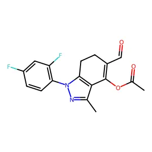 1-(2,4-difluorophenyl)-5-formyl-3-methyl-6,7-dihydro-1H-indazol-4-yl acetate structure