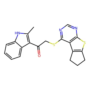 1-(2-methyl-1H-indol-3-yl)-2-(7-thia-9,11-diazatricyclo[6.4.0.02,6]dodeca-1(8),2(6),9,11-tetraen-12-ylsulfanyl)ethanone structure