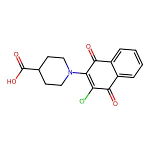 1-(3-chloro-1,4-dioxo-1,4-dihydronaphthalen-2-yl)piperidine-4-carboxylic acid structure