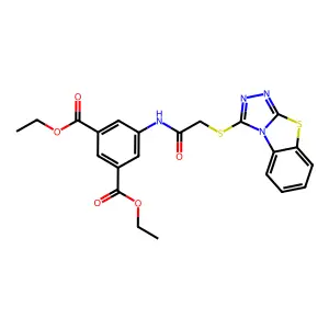 1,3-diethyl 5-(2-{7-thia-2,4,5-triazatricyclo[6.4.0.0^{2,6}]dodeca-1(8),3,5,9,11-pentaen-3-ylsulfanyl}acetamido)benzene-1,3-dicarboxylate structure