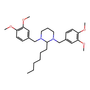 1,3-bis[(3,4-dimethoxyphenyl)methyl]-2-hexyl-1,3-diazinane structure
