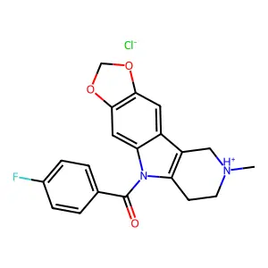 (4-fluorophenyl)-(4-methyl-12,14-dioxa-8-aza-4-azoniatetracyclo[7.7.0.02,7.011,15]hexadeca-1(16),2(7),9,11(15)-tetraen-8-yl)methanone chloride structure
