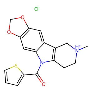 5H-1,3-Dioxolo(4,5-f)pyrido(4,3-b)indole, 6,7,8,9-tetrahydro-5-(2-thenoyl)-8-methyl-, monohydrochloride structure