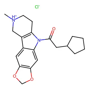 2-cyclopentyl-1-(4-methyl-12,14-dioxa-8-aza-4-azoniatetracyclo[7.7.0.02,7.011,15]hexadeca-1(16),2(7),9,11(15)-tetraen-8-yl)ethanone chloride structure