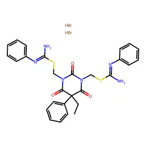 1,3-Bis(N-phenyl-2-isothioureidomethyl)-5-ethyl-5-phenylbarbituric acid dihydrobromide structure