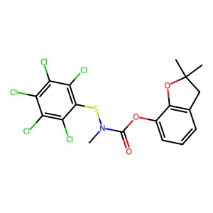 Carbamic acid, methyl((pentachlorophenyl)thio)-, 2,3-dihydro-2,2-dimethyl-7-benzofuranyl ester structure