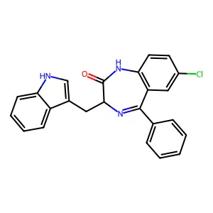 (3S)-7-chloro-3-(1H-indol-3-ylmethyl)-5-phenyl-1,3-dihydro-1,4-benzodiazepin-2-one structure