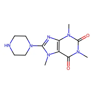 1,3,7-trimethyl-8-piperazin-1-ylpurine-2,6-dione structure