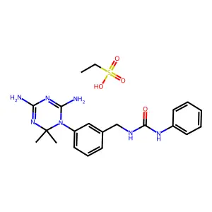 1-[[3-(4,6-diamino-2,2-dimethyl-1,3,5-triazin-1-yl)phenyl]methyl]-3-phenylurea;ethanesulfonic acid structure