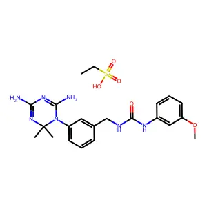 1-[[3-(4,6-diamino-2,2-dimethyl-1,3,5-triazin-1-yl)phenyl]methyl]-3-(3-methoxyphenyl)urea;ethanesulfonic acid structure