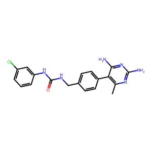1-(3-chlorophenyl)-3-[[4-(2,4-diamino-6-methylpyrimidin-5-yl)phenyl]methyl]urea structure