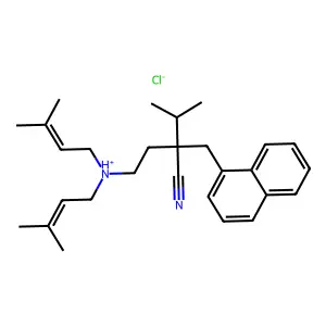 [3-cyano-4-methyl-3-(naphthalen-1-ylmethyl)pentyl]-bis(3-methylbut-2-enyl)azanium chloride structure