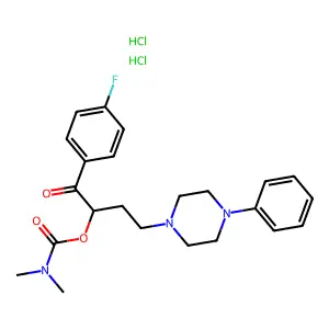 [1-(4-fluorophenyl)-1-oxo-4-(4-phenylpiperazin-1-yl)butan-2-yl] N,N-dimethylcarbamatedihydrochloride structure