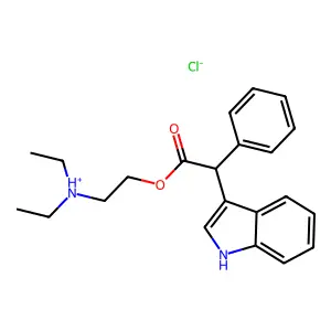 diethyl-[2-[2-(1H-indol-3-yl)-2-phenylacetyl]oxyethyl]azanium chloride structure