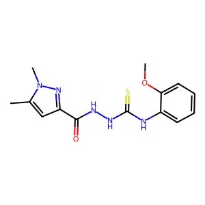 1-[(1,5-dimethylpyrazole-3-carbonyl)amino]-3-(2-methoxyphenyl)thiourea structure