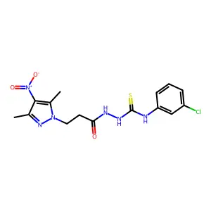 1-(3-chlorophenyl)-3-[3-(3,5-dimethyl-4-nitropyrazol-1-yl)propanoylamino]thiourea structure