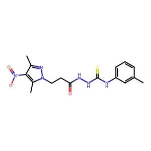 1-[3-(3,5-dimethyl-4-nitropyrazol-1-yl)propanoylamino]-3-(3-methylphenyl)thiourea structure