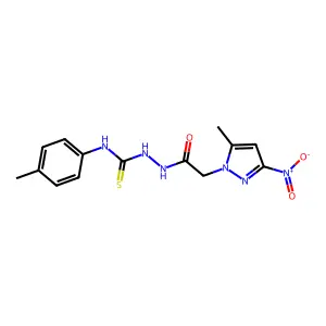1-[[2-(5-methyl-3-nitropyrazol-1-yl)acetyl]amino]-3-(4-methylphenyl)thiourea structure