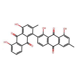1-(1,8-dihydroxy-6-methyl-9,10-dioxoanthracen-2-yl)-4,5-dihydroxy-2-methylanthracene-9,10-dione structure