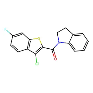 1-[(3-chloro-6-fluoro-1-benzothien-2-yl)carbonyl]indoline structure