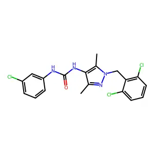 1-(3-chlorophenyl)-3-[1-[(2,6-dichlorophenyl)methyl]-3,5-dimethylpyrazol-4-yl]urea structure