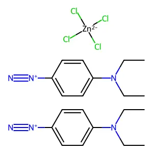 bis(4-(diethylamino)benzenediazonium)tetrachlorozinc(2-) structure