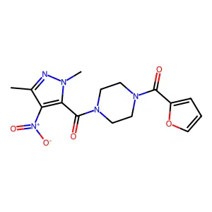 1-(2-furoyl)-4-({4-nitro-1,3-dimethyl-1H-pyrazol-5-yl}carbonyl)piperazine structure