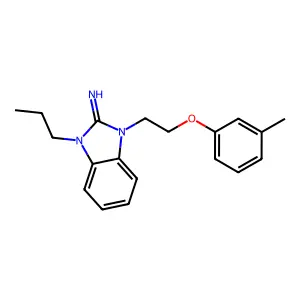 1-[2-(3-methylphenoxy)ethyl]-3-propyl-1,3-dihydro-2H-benzimidazol-2-imine structure