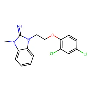 1-[2-(2,4-dichlorophenoxy)ethyl]-3-methyl-1,3-dihydro-2H-benzimidazol-2-imine structure