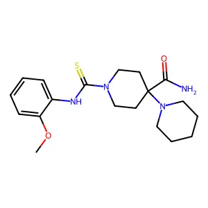 1-{[(2-methoxyphenyl)amino]thioxomethyl}-4-piperidylpiperidine-4-carboxamide structure