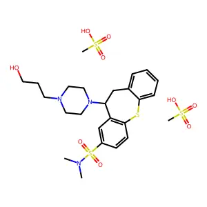 5-[4-(3-hydroxypropyl)piperazin-1-yl]-N,N-dimethyl-5,6-dihydrobenzo[b][1]benzothiepine-3-sulfonamidemethanesulfonic acid structure