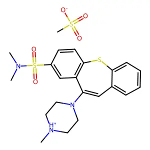 N,N-dimethyl-5-(4-methylpiperazin-4-ium-1-yl)benzo[b][1]benzothiepine-3-sulfonamidemethanesulfonate structure