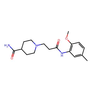 1-[3-(2-methoxy-5-methylanilino)-3-oxopropyl]-4-piperidinecarboxamide structure