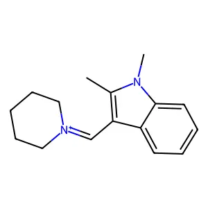 1,2-dimethyl-3-(piperidin-1-ium-1-ylidenemethyl)indole structure