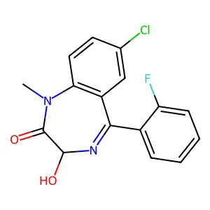7-Chloro-1,3-dihydro-1-methyl-3-hydroxy-5-(2-fluorophenyl)-2H-1,4-benzodiazepin-2-one structure