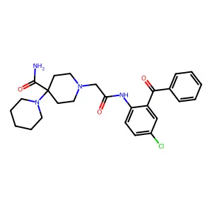 1'-{2-[(2-benzoyl-4-chlorophenyl)amino]-2-oxoethyl}-1,4'-bipiperidine-4'-carboxamide structure