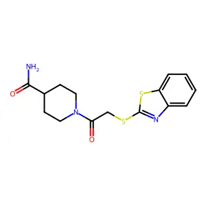 1-[2-(1,3-benzothiazol-2-ylsulfanyl)acetyl]piperidine-4-carboxamide structure