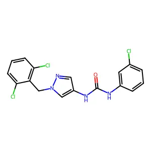 1-(3-chlorophenyl)-3-[1-[(2,6-dichlorophenyl)methyl]pyrazol-4-yl]urea structure