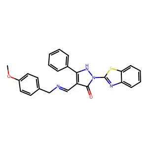 1-(1,3-benzothiazol-2-yl)-4-{(E)-[(4-methoxybenzyl)imino]methyl}-3-phenyl-1H-pyrazol-5-ol structure
