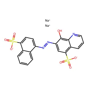 disodium8-hydroxy-7-[(4-sulfonatonaphthalen-1-yl)diazenyl]quinoline-5-sulfonate structure
