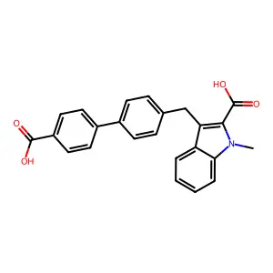 3-[[4-(4-carboxyphenyl)phenyl]methyl]-1-methylindole-2-carboxylic acid structure